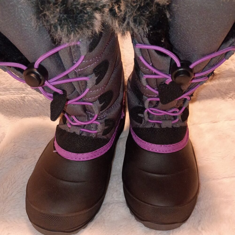 NWOB/ Kamik Snowangel Insulated, Waterproof Boots, Gray/Purple/Black Kids Size 2